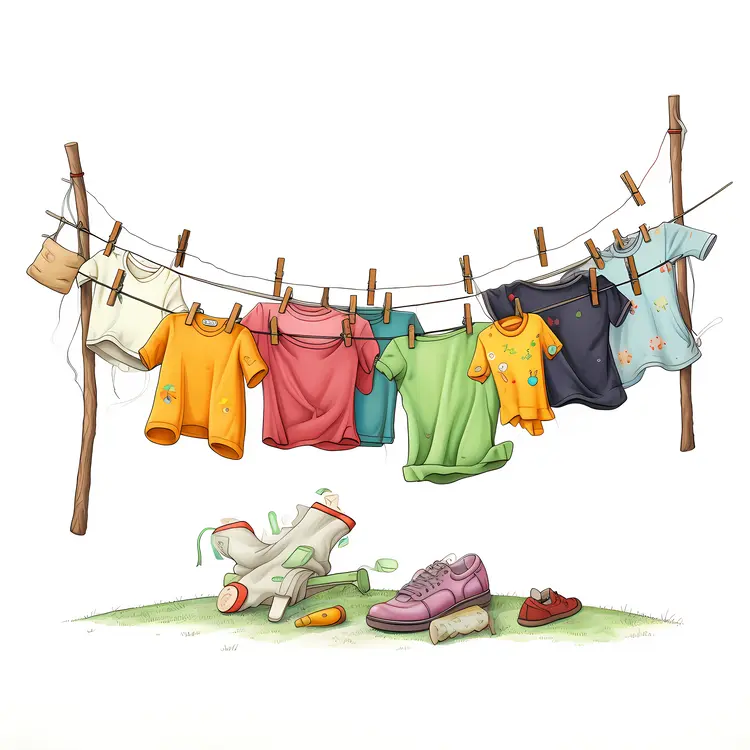 Colorful Clothesline with Drying Laundry