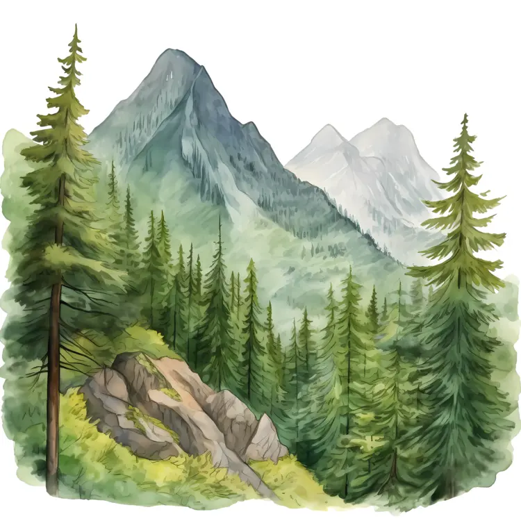 Peaceful Mountain Landscape with Pine Trees