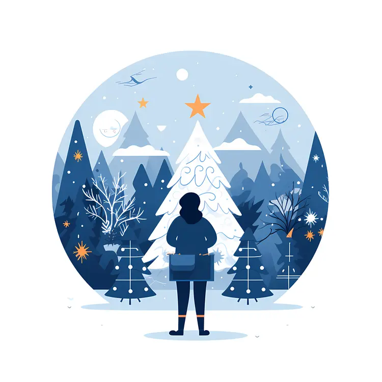 Person Standing in Front of a Christmas Tree in a Snowy Forest