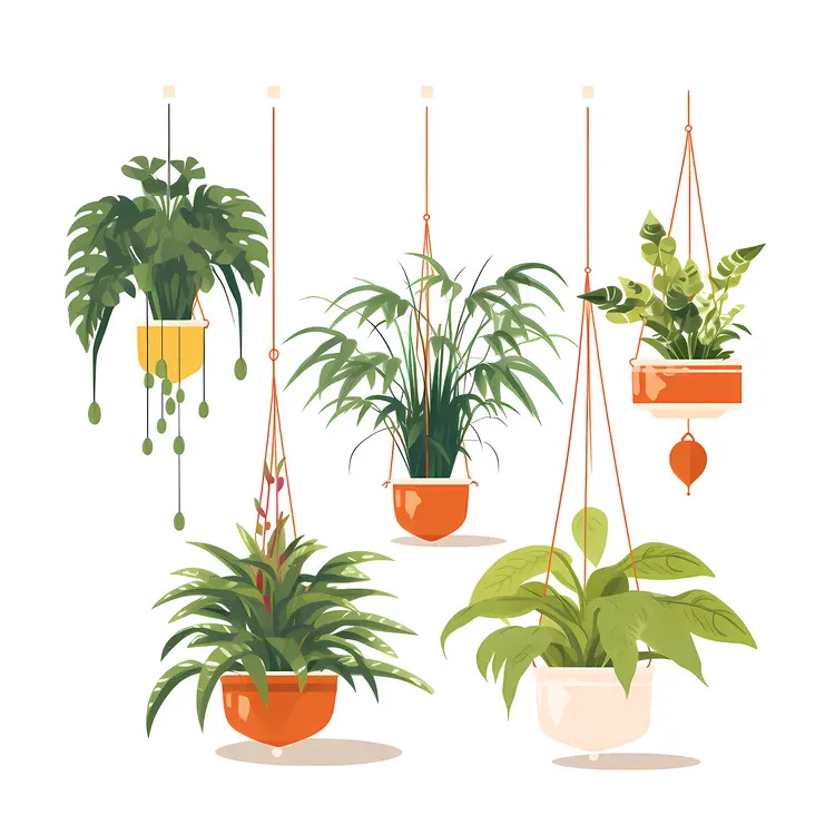 Stylish Hanging Plants in Various Pots