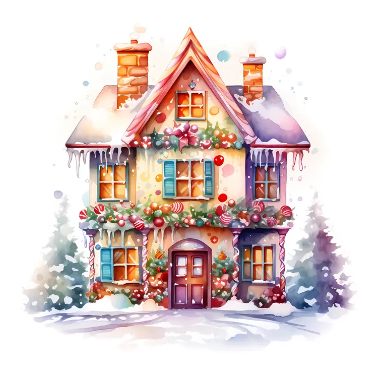 Snowy house with Christmas decorations