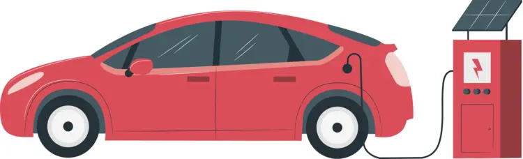 Red Electric Car at Charging Station