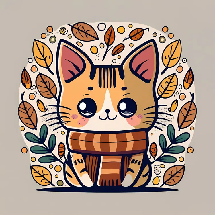 Adorable Orange Cat with Scarf in Autumn