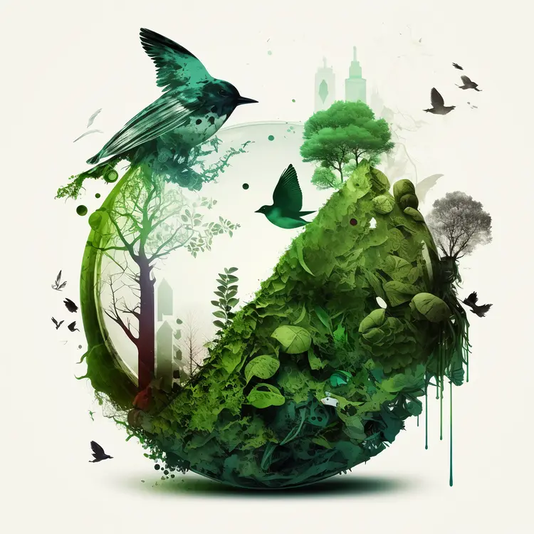 Green Earth with Birds and Trees for Earth Day Concept
