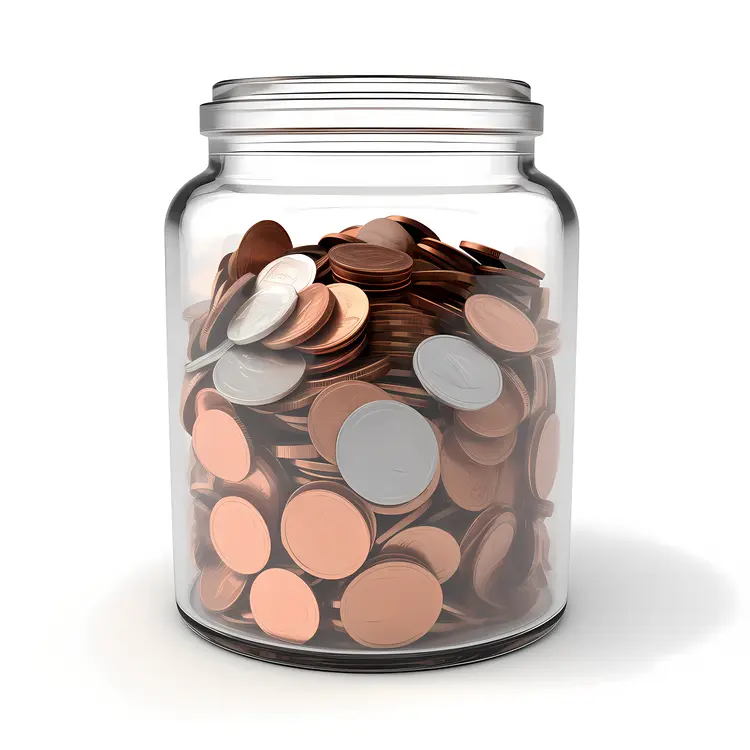 Glass Jar Filled with Various Coins