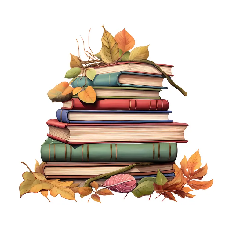 Stack of Books with Autumn Leaves