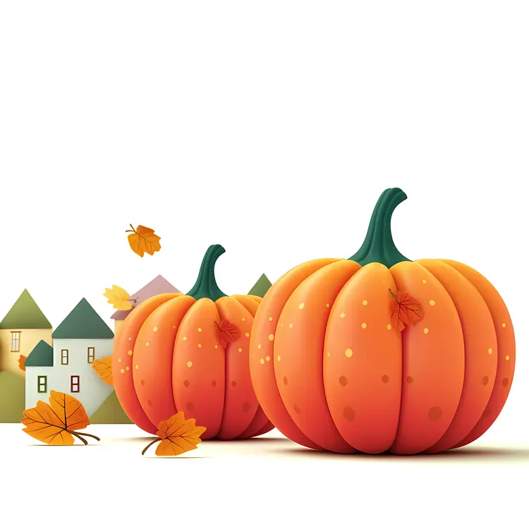 Two Pumpkins with Falling Leaves