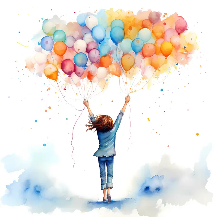 Girl Holding Colorful Balloons from Behind
