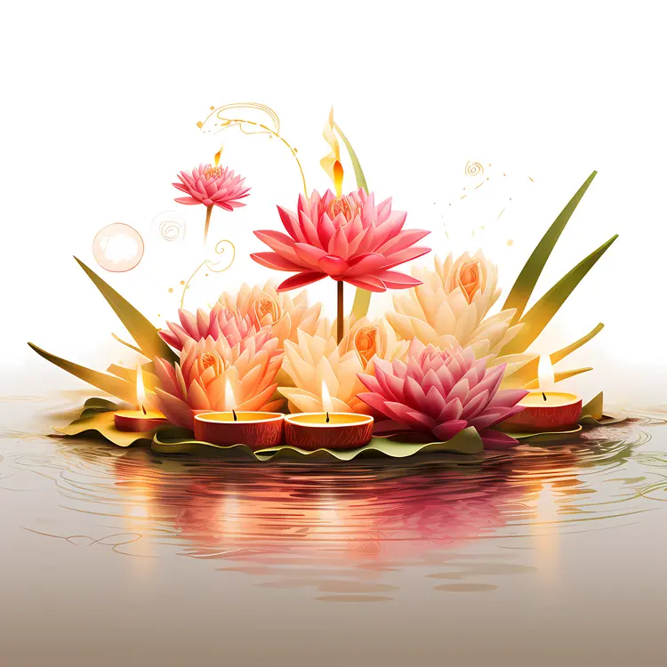 Pink and White Lotus Flowers with Candles