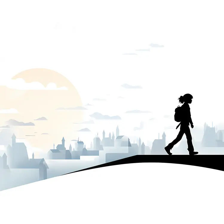 Person with Backpack Walking in Cityscape