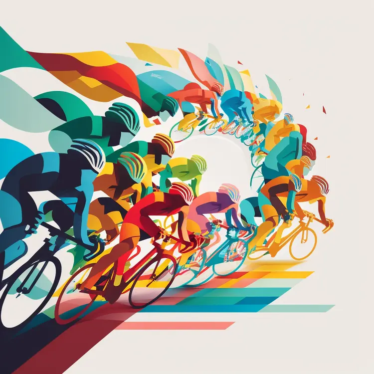 Colorful Cyclists Racing in Motion