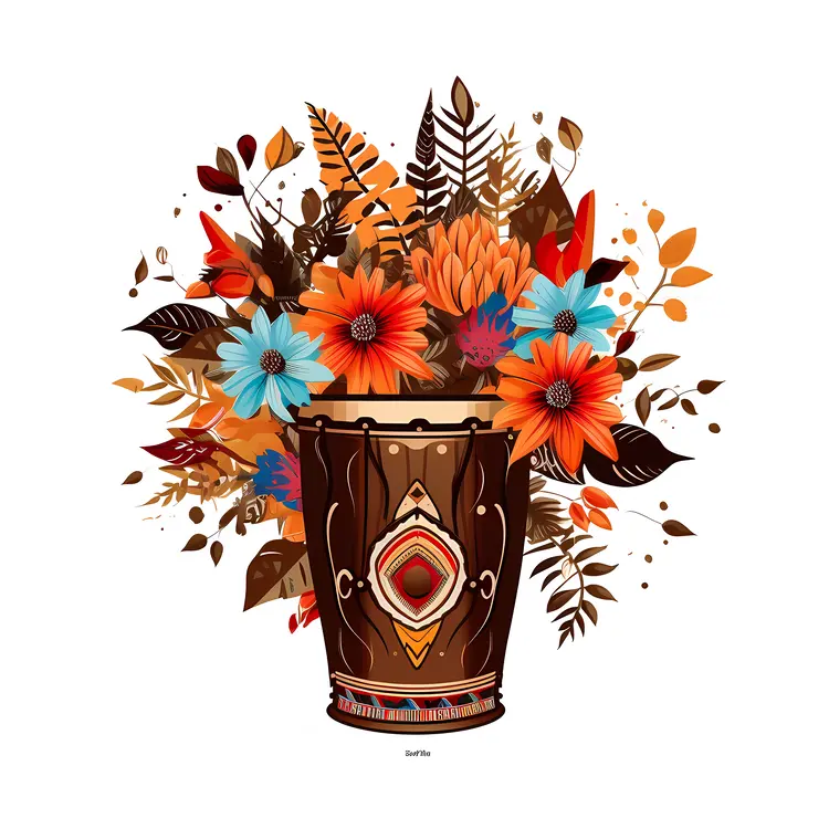 Beautiful Drum with Autumn Flowers