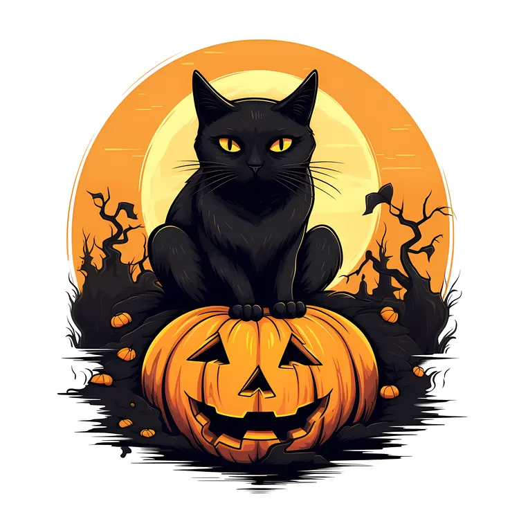 Black Cat on Pumpkin for Halloween