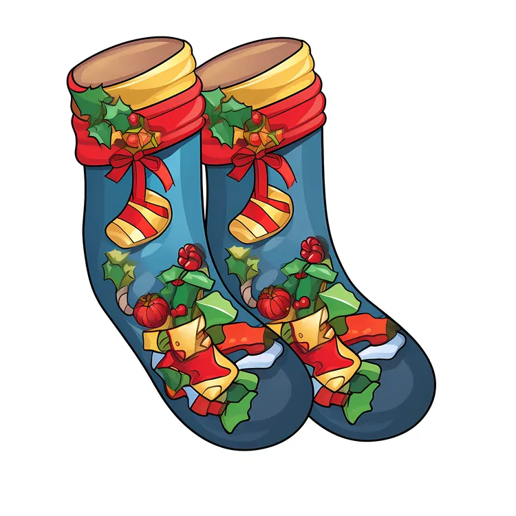 Pair of Christmas Stockings with Holiday Decor