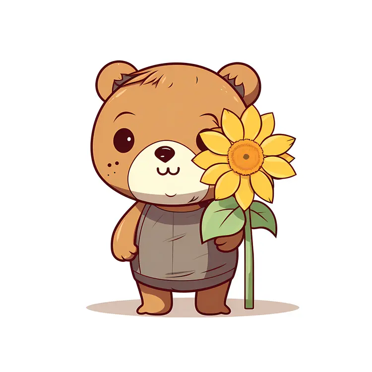 Cute Bear Holding a Sunflower