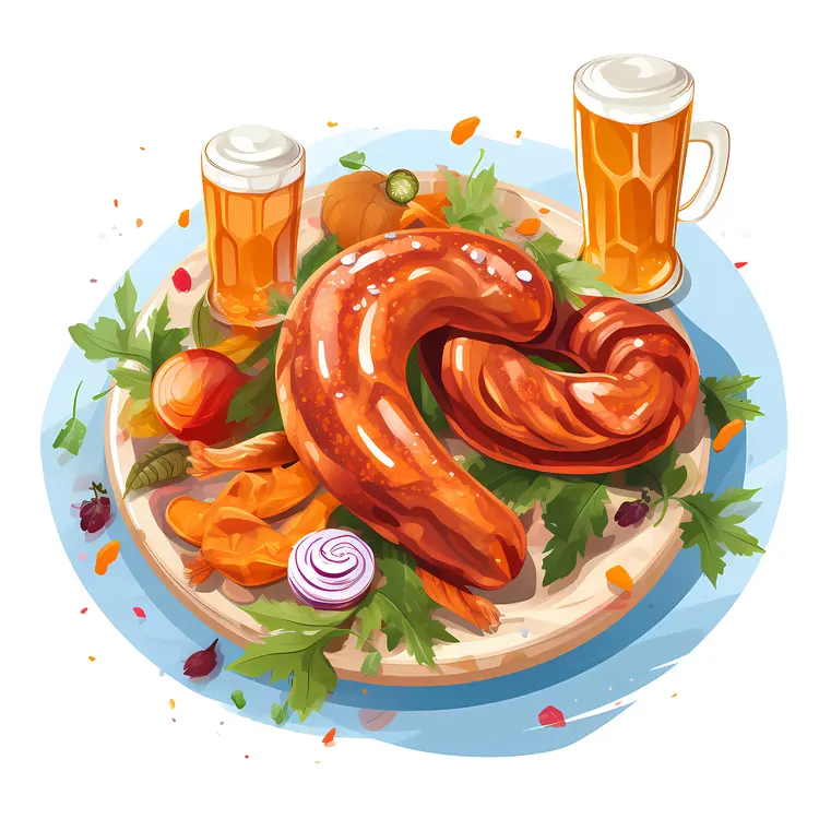 Delicious Sausage Platter with Beer for Oktoberfest Celebration
