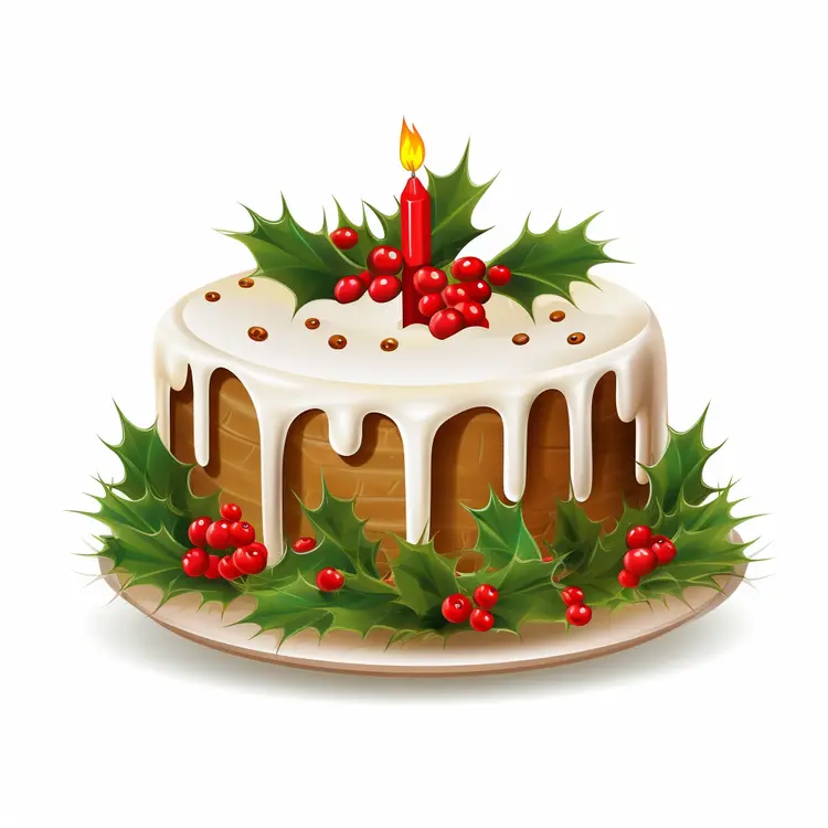 Festive Christmas Cake with Candle and Holly