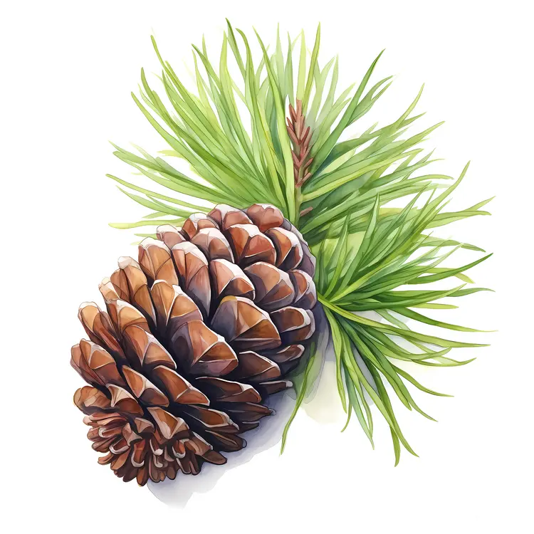 Pine Cone with Green Needles Illustration