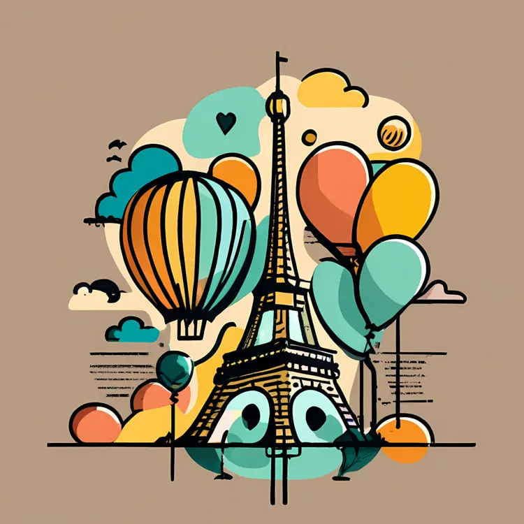 Eiffel Tower with Colorful Balloons