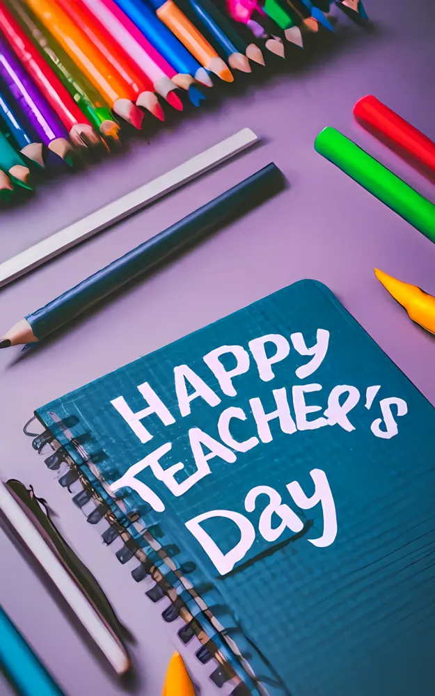 Happy Teacher's Day on Notebook with School Supplies
