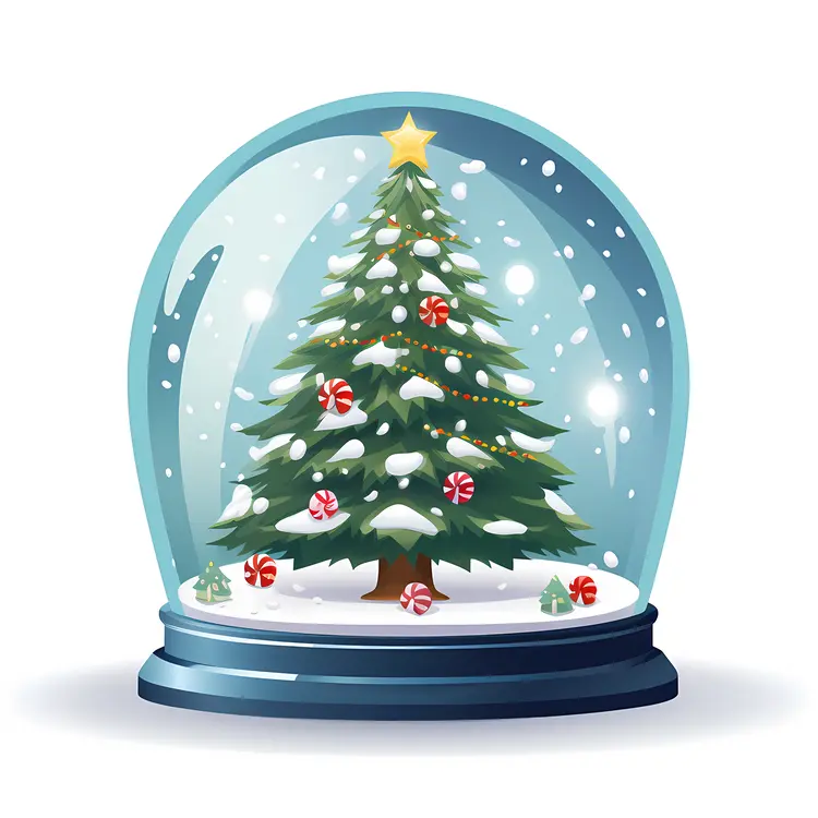 Christmas Tree in Snow Globe with Blue Base