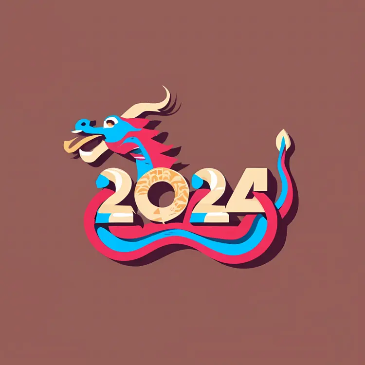 Colorful Dragon with 2024 for Chinese New Year