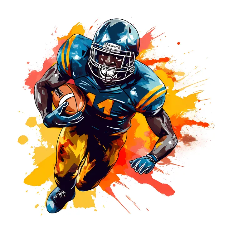 Football Player in Blue and Yellow Jersey Running with Ball
