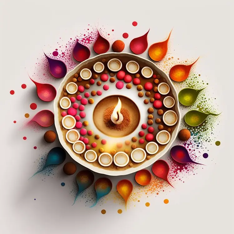 Colorful Diya with Rangoli for Diwali Celebration