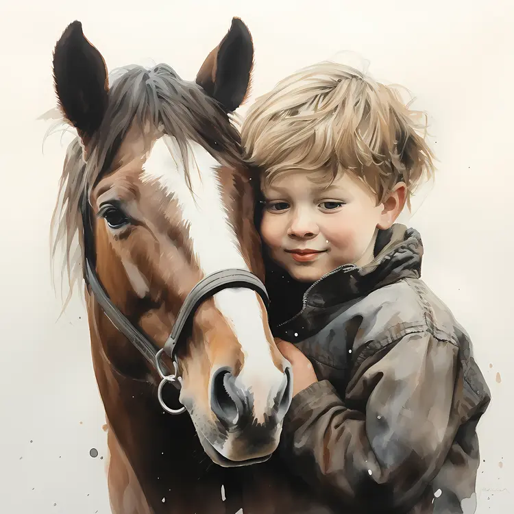 Child Hugging a Horse in a Heartwarming Scene