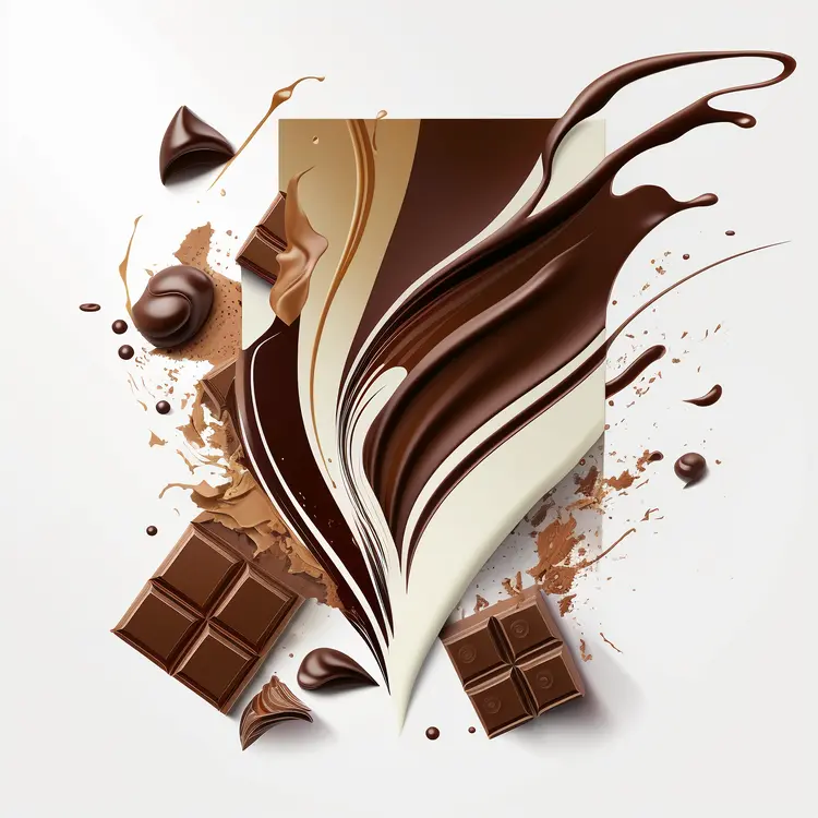 Artistic Chocolate Splash with Pieces and Swirls