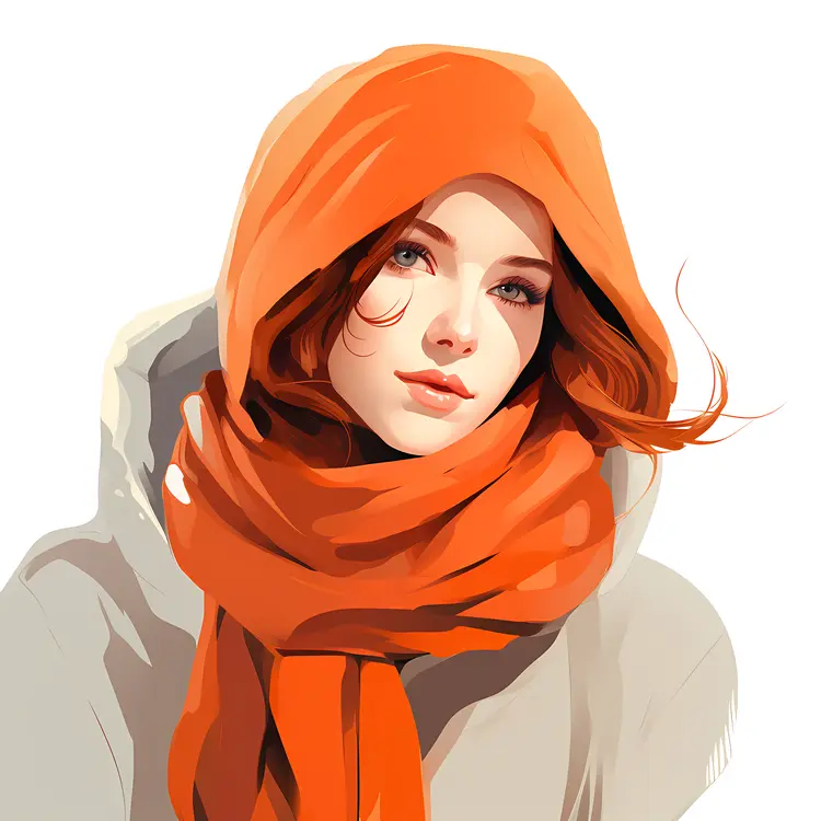Woman in Orange Hooded Scarf