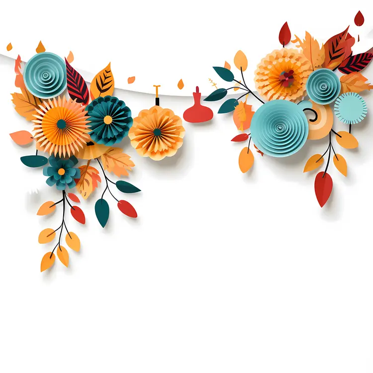 Autumn Decor with Paper Flowers and Leaves
