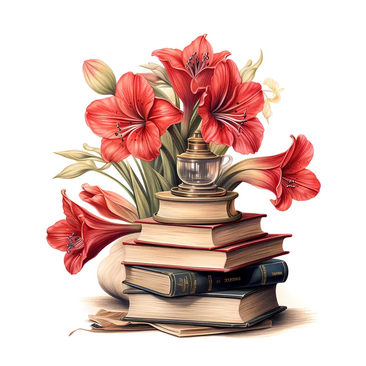 Flowers and Books with Lamp