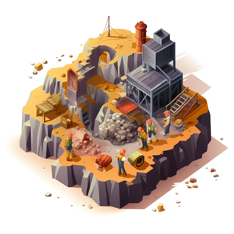 Mining Site with Workers and Equipment