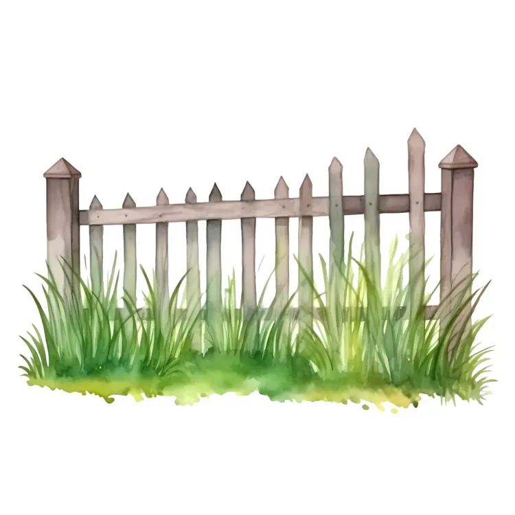 Watercolor Wooden Fence with Grass