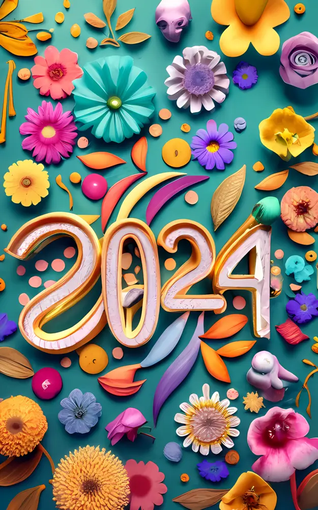 2024 with Colorful Floral Decorations