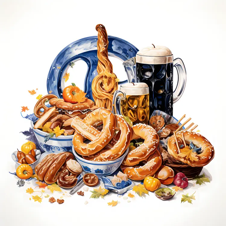 Pretzels and Beer with Autumn Leaves