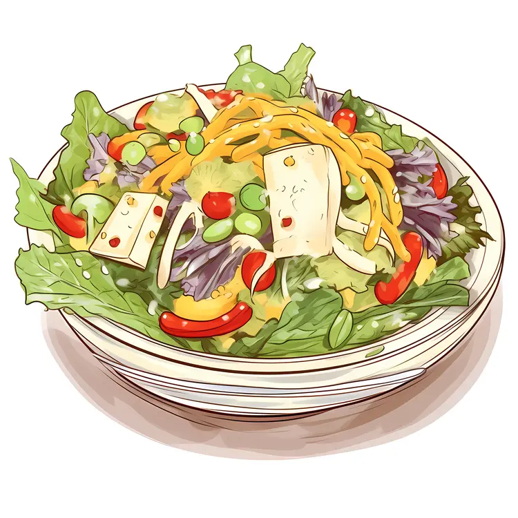 Fresh Mixed Salad with Tofu and Vegetables