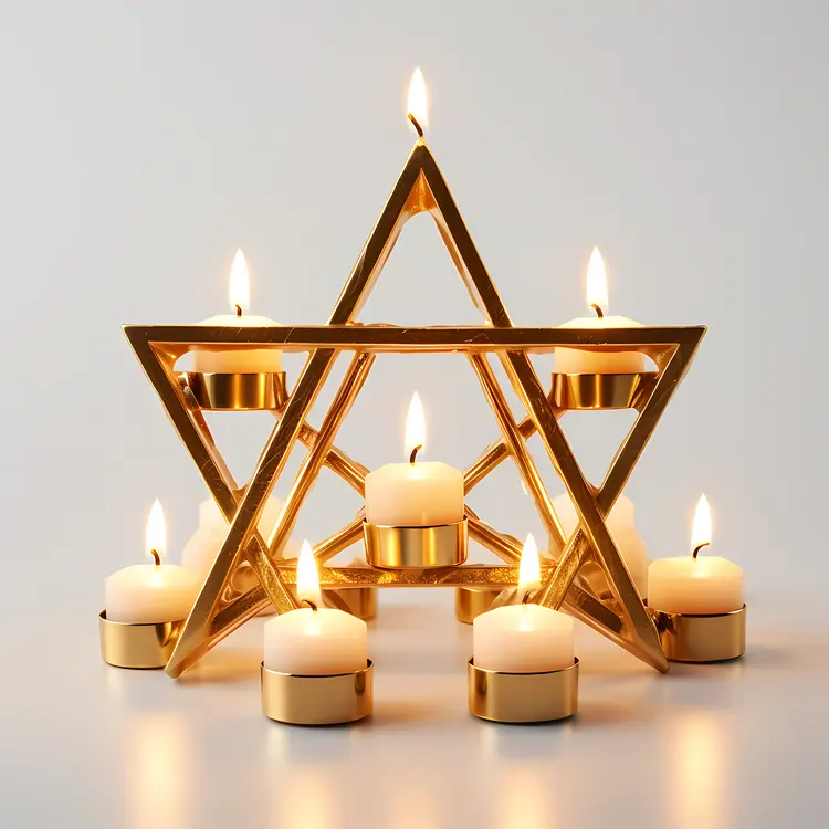 Golden Star of David with Small Candles for Hanukkah
