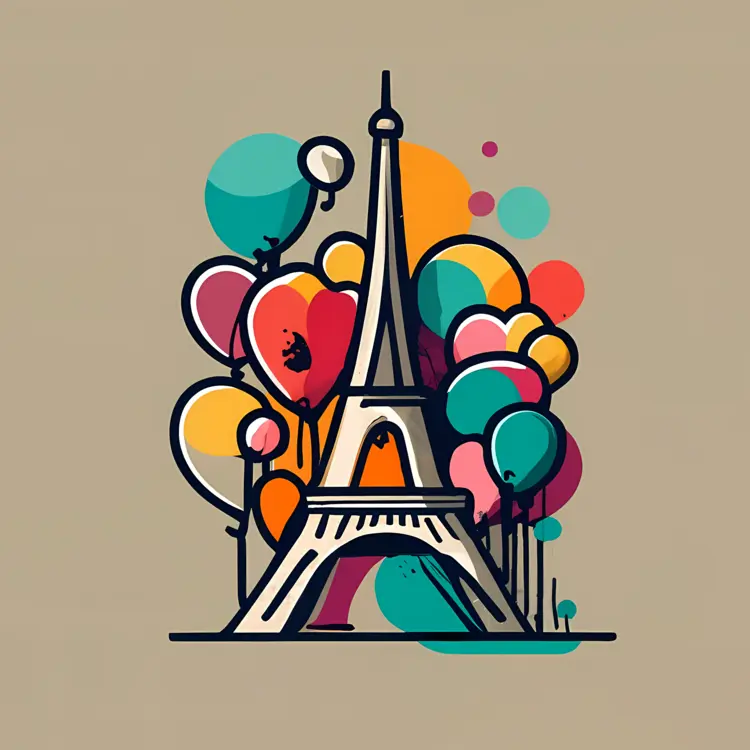 Eiffel Tower with Colorful Balloons