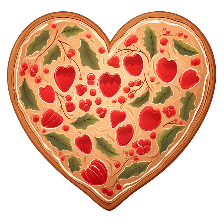 Decorative Heart Cookie with Berries and Leaves