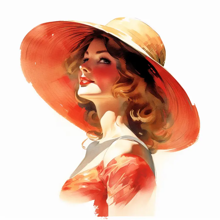 Elegant Woman in a Summer Hat Illustration