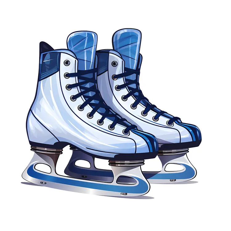 Blue and White Ice Skates for Winter Sports
