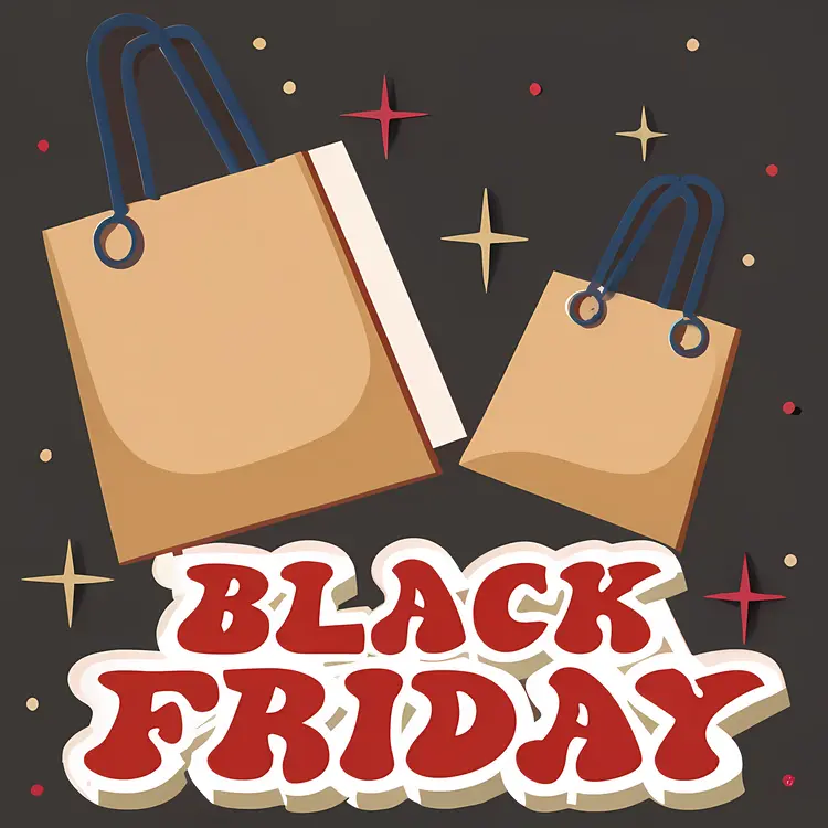 Black Friday Text with Shopping Bags and Stars