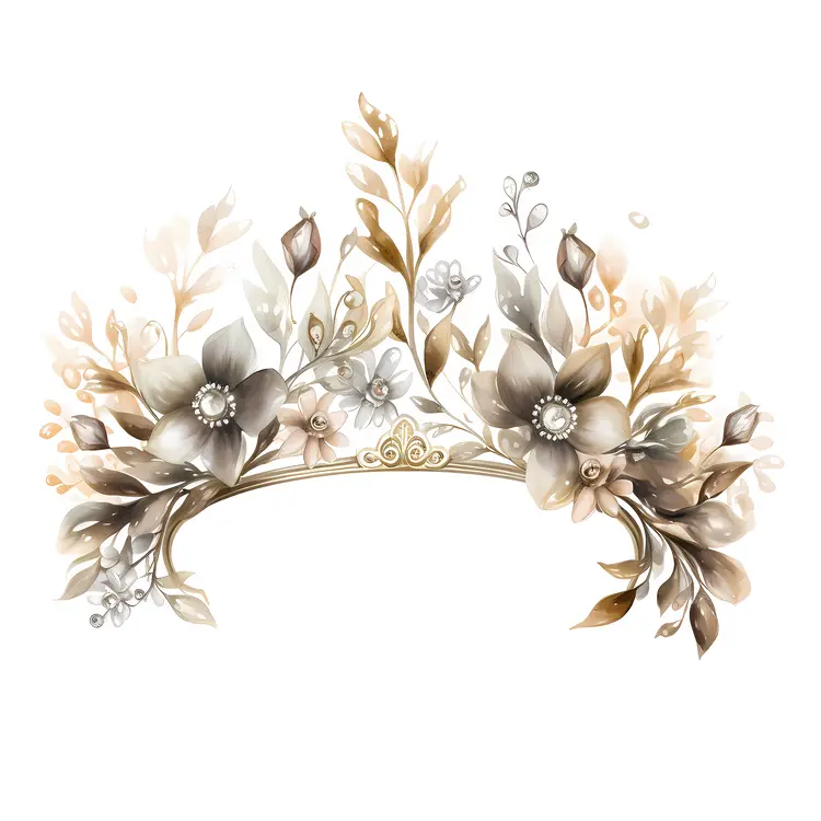 Golden Floral Crown with Leaves