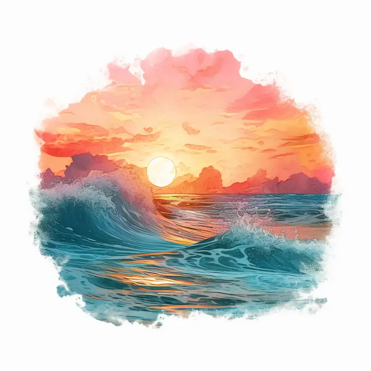 Beautiful Sunset Over Ocean Waves