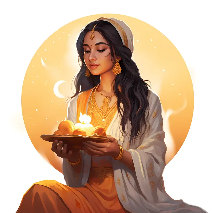 Woman Holding Diya for Diwali Celebration