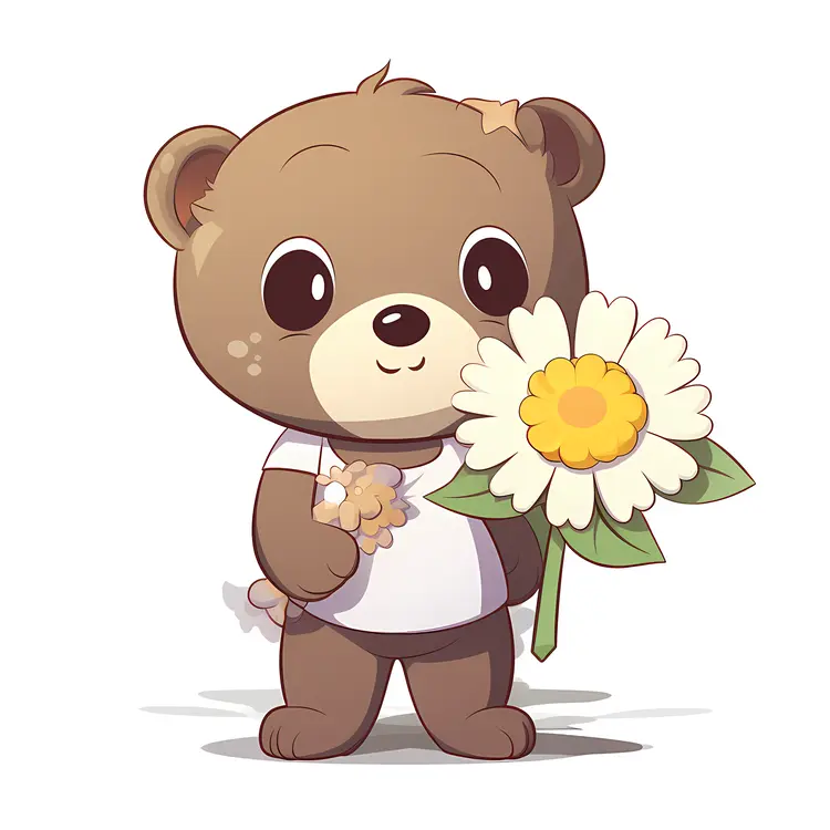 Cute Brown Bear Holding a Flower