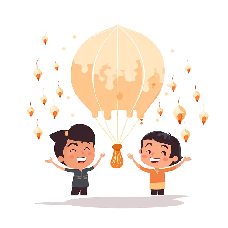 Children Releasing Sky Lanterns During the Day