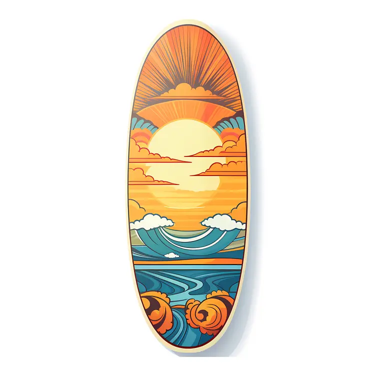 Sunrise Surfboard with Ocean Waves